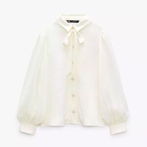 Elegant White Blouse with Bow Tie & Jewel buttons